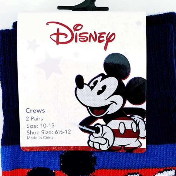 🆕 Disney Mickey Mouse Red White Blue Crew Socks - Picture 3 of 7